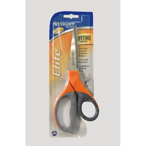 Westcott Elite Scissors 8" Straight Stainless Steel Contoured Ribbed Grip - Picture 1 of 4